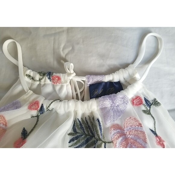 Blue Rain M Boho Sleeveless Top Embroidered Floral Fern Lined Tassels Wms Medium - Picture 6 of 14